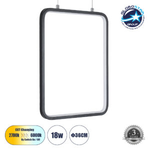 GloboStar® NEROBA 61302 Κρεμαστό Φωτιστικό Οροφής Linear Design LED CCT 18W 1980lm 360° AC 220-240V – Εναλλαγή Φωτισμού μέσω Διακόπτη On/Off All In One Ψυχρό 6000k+Φυσικό 4500k+Θερμό 2700k Μ29 x Π2 x Υ36cm – Μαύρο – 3 Years Warranty