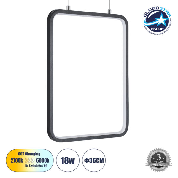 GloboStar® NEROBA 61302 Κρεμαστό Φωτιστικό Οροφής Linear Design LED CCT 18W 1980lm 360° AC 220-240V – Εναλλαγή Φωτισμού μέσω Διακόπτη On/Off All In One Ψυχρό 6000k+Φυσικό 4500k+Θερμό 2700k Μ29 x Π2 x Υ36cm – Μαύρο – 3 Years Warranty