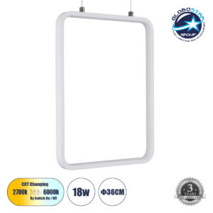 GloboStar® NEROBA 61303 Κρεμαστό Φωτιστικό Οροφής Linear Design LED CCT 18W 1980lm 360° AC 220-240V – Εναλλαγή Φωτισμού μέσω Διακόπτη On/Off All In One Ψυχρό 6000k+Φυσικό 4500k+Θερμό 2700k Μ29 x Π2 x Υ36cm – Λευκό – 3 Years Warranty