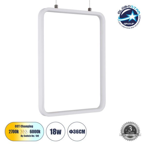 GloboStar® NEROBA 61303 Κρεμαστό Φωτιστικό Οροφής Linear Design LED CCT 18W 1980lm 360° AC 220-240V – Εναλλαγή Φωτισμού μέσω Διακόπτη On/Off All In One Ψυχρό 6000k+Φυσικό 4500k+Θερμό 2700k Μ29 x Π2 x Υ36cm – Λευκό – 3 Years Warranty
