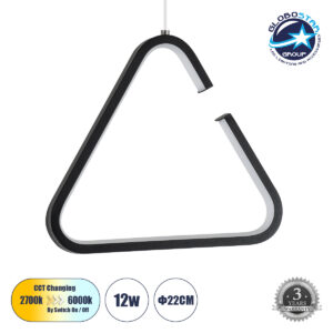 GloboStar® CEROBA 61307 Κρεμαστό Φωτιστικό Οροφής Linear Design LED CCT 12W 1320lm 360° AC 220-240V – Εναλλαγή Φωτισμού μέσω Διακόπτη On/Off All In One Ψυχρό 6000k+Φυσικό 4500k+Θερμό 2700k Μ22 x Π2 x Υ22cm – Μαύρο – 3 Years Warranty