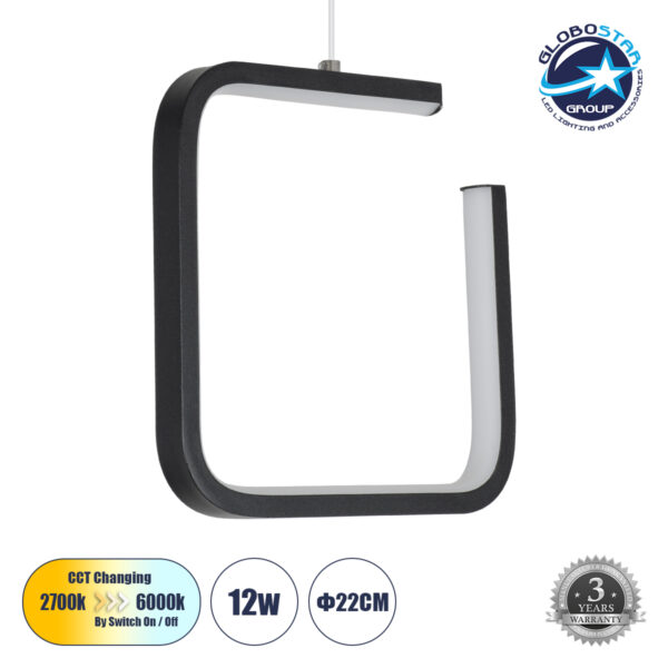 GloboStar® CEROBA 61308 Κρεμαστό Φωτιστικό Οροφής Linear Design LED CCT 12W 1320lm 360° AC 220-240V – Εναλλαγή Φωτισμού μέσω Διακόπτη On/Off All In One Ψυχρό 6000k+Φυσικό 4500k+Θερμό 2700k Μ22 x Π2 x Υ22cm – Μαύρο – 3 Years Warranty