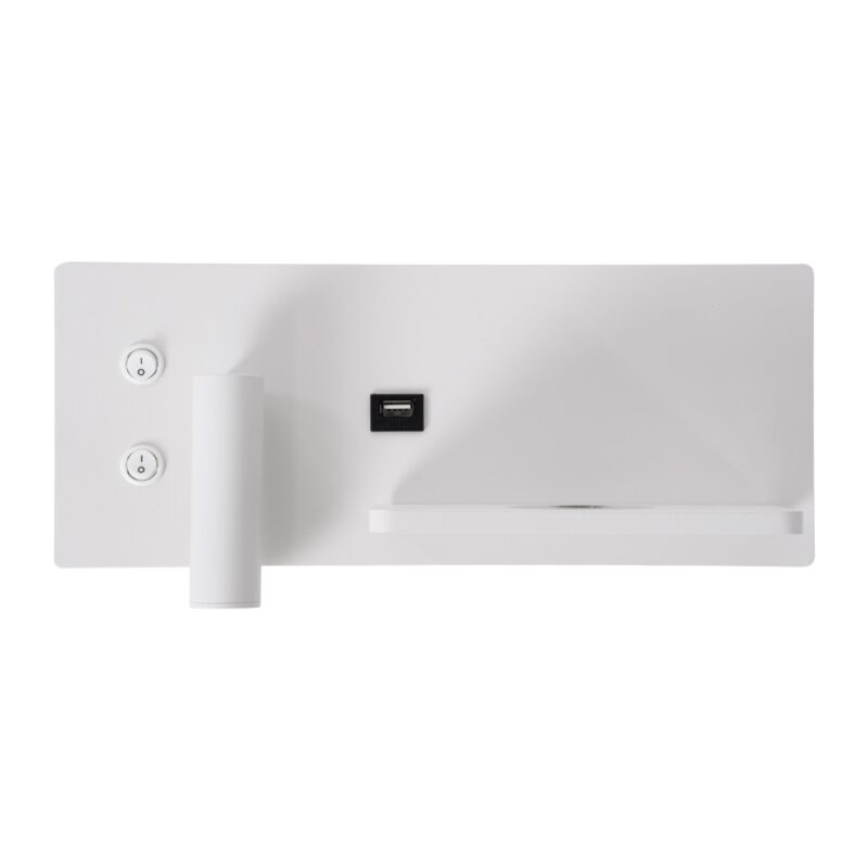 GloboStar® PALADIN 61354 Μοντέρνο Φωτιστικό Τοίχου – Απλίκα Ξενοδοχείου Bed Side LED 6W 720lm 36° AC 220-240V – Reading Light & Κρυφός Φωτισμός – Φορτιστές USB 3A & Wireless 20W – Μ30 x Π11 x Υ12cm – Φυσικό Λευκό 4500K – Λευκό – Δεξί