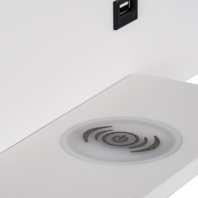 GloboStar® PALADIN 61354 Μοντέρνο Φωτιστικό Τοίχου – Απλίκα Ξενοδοχείου Bed Side LED 6W 720lm 36° AC 220-240V – Reading Light & Κρυφός Φωτισμός – Φορτιστές USB 3A & Wireless 20W – Μ30 x Π11 x Υ12cm – Φυσικό Λευκό 4500K – Λευκό – Δεξί