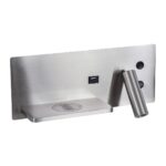 GloboStar® PALADIN 61355 Μοντέρνο Φωτιστικό Τοίχου – Απλίκα Ξενοδοχείου Bed Side LED 6W 720lm 36° AC 220-240V – Reading Light & Κρυφός Φωτισμός – Φορτιστές USB 3A & Wireless 20W – Μ30 x Π11 x Υ12cm – Φυσικό Λευκό 4500K – Νίκελ Βούρτσας – Αριστερό