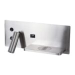 GloboStar® PALADIN 61356 Μοντέρνο Φωτιστικό Τοίχου – Απλίκα Ξενοδοχείου Bed Side LED 6W 720lm 36° AC 220-240V – Reading Light & Κρυφός Φωτισμός – Φορτιστές USB 3A & Wireless 20W – Μ30 x Π11 x Υ12cm – Φυσικό Λευκό 4500K – Νίκελ Βούρτσας – Δεξί