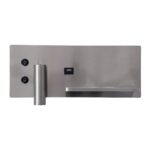 GloboStar® PALADIN 61356 Μοντέρνο Φωτιστικό Τοίχου – Απλίκα Ξενοδοχείου Bed Side LED 6W 720lm 36° AC 220-240V – Reading Light & Κρυφός Φωτισμός – Φορτιστές USB 3A & Wireless 20W – Μ30 x Π11 x Υ12cm – Φυσικό Λευκό 4500K – Νίκελ Βούρτσας – Δεξί