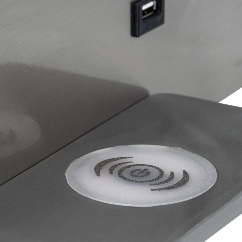 GloboStar® PALADIN 61356 Μοντέρνο Φωτιστικό Τοίχου – Απλίκα Ξενοδοχείου Bed Side LED 6W 720lm 36° AC 220-240V – Reading Light & Κρυφός Φωτισμός – Φορτιστές USB 3A & Wireless 20W – Μ30 x Π11 x Υ12cm – Φυσικό Λευκό 4500K – Νίκελ Βούρτσας – Δεξί