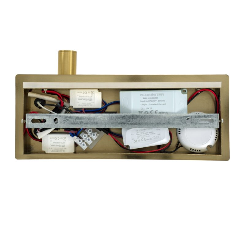 GloboStar® PALADIN 61357 Μοντέρνο Φωτιστικό Τοίχου – Απλίκα Ξενοδοχείου Bed Side LED 6W 720lm 36° AC 220-240V – Reading Light & Κρυφός Φωτισμός – Φορτιστές USB 3A & Wireless 20W – Μ30 x Π11 x Υ12cm – Φυσικό Λευκό 4500K – Χρυσό Βούρτσας – Αριστερό