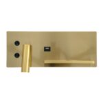 GloboStar® PALADIN 61358 Μοντέρνο Φωτιστικό Τοίχου – Απλίκα Ξενοδοχείου Bed Side LED 6W 720lm 36° AC 220-240V – Reading Light & Κρυφός Φωτισμός – Φορτιστές USB 3A & Wireless 20W – Μ30 x Π11 x Υ12cm – Φυσικό Λευκό 4500K – Χρυσό Βούρτσας – Δεξί