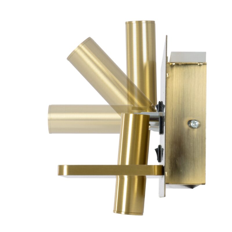 GloboStar® PALADIN 61358 Μοντέρνο Φωτιστικό Τοίχου – Απλίκα Ξενοδοχείου Bed Side LED 6W 720lm 36° AC 220-240V – Reading Light & Κρυφός Φωτισμός – Φορτιστές USB 3A & Wireless 20W – Μ30 x Π11 x Υ12cm – Φυσικό Λευκό 4500K – Χρυσό Βούρτσας – Δεξί