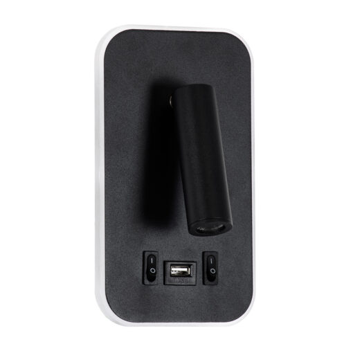 GloboStar® LADY-O 61363 Μοντέρνο Φωτιστικό Τοίχου – Απλίκα Ξενοδοχείου Bed Side LED 10W 1000lm 36° & 360° AC 220-240V – Reading Light & Κρυφός Φωτισμός – Φορτιστής USB 3A – Μ10.5 x Π10 x Υ18.5cm – Φυσικό Λευκό 4500K – Μαύρο – 3 Χρόνια Εγγύηση