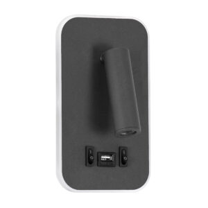 GloboStar® LADY-O 61365 Μοντέρνο Φωτιστικό Τοίχου – Απλίκα Ξενοδοχείου Bed Side LED 10W 1000lm 36° & 360° AC 220-240V – Reading Light & Κρυφός Φωτισμός – Φορτιστής USB 3A – Μ10.5 x Π10 x Υ18.5cm – Φυσικό Λευκό 4500K – Γκρι Ανθρακί – 3 Χρόνια Εγγύηση