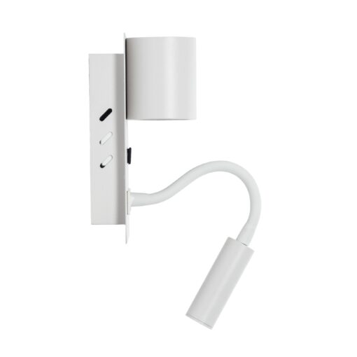 GloboStar® IBIS 61368 Μοντέρνο Φωτιστικό Τοίχου – Απλίκα Ξενοδοχείου Bed Side LED 10W 1100lm 36° & 360° AC 220-240V – Reading Light & Up/Down Light – Φορτιστής USB 3A – Μ10 x Π6.1 x Υ18cm – Φυσικό Λευκό 4500K – Λευκό