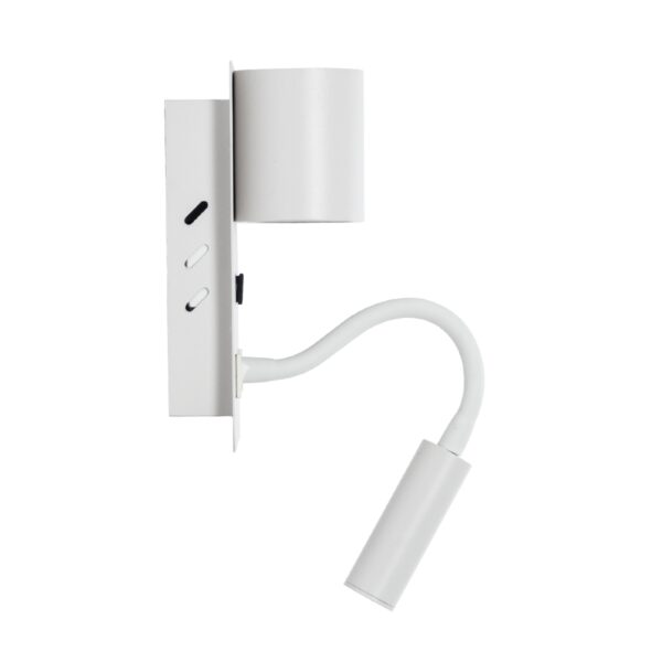 GloboStar® IBIS 61368 Μοντέρνο Φωτιστικό Τοίχου – Απλίκα Ξενοδοχείου Bed Side LED 10W 1100lm 36° & 360° AC 220-240V – Reading Light & Up/Down Light – Φορτιστής USB 3A – Μ10 x Π6.1 x Υ18cm – Φυσικό Λευκό 4500K – Λευκό