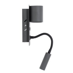 GloboStar® IBIS 61369 Μοντέρνο Φωτιστικό Τοίχου – Απλίκα Ξενοδοχείου Bed Side LED 10W 1100lm 36° & 360° AC 220-240V – Reading Light & Up/Down Light – Φορτιστής USB 3A – Μ10 x Π6.1 x Υ18cm – Φυσικό Λευκό 4500K – Γκρι Ανθρακί