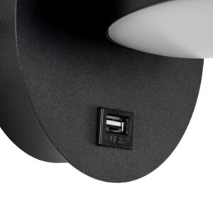 GloboStar® REGENCY 61373 Μοντέρνο Φωτιστικό Τοίχου – Απλίκα Ξενοδοχείου Bed Side LED 8W 920lm 120° AC 220-240V – Reading Up/Down Light – Φορτιστής USB 3A – Μ12 x Π12 x Υ13cm – Φυσικό Λευκό 4500K – Μαύρο