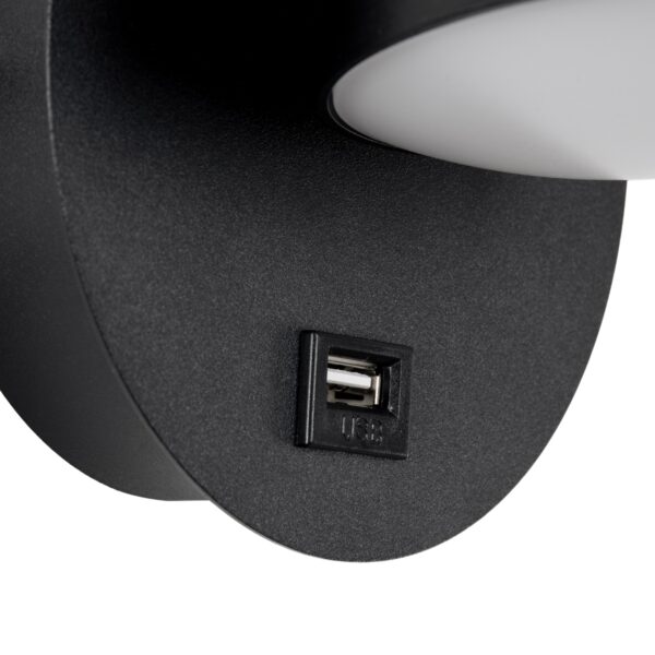 GloboStar® REGENCY 61373 Μοντέρνο Φωτιστικό Τοίχου – Απλίκα Ξενοδοχείου Bed Side LED 8W 920lm 120° AC 220-240V – Reading Up/Down Light – Φορτιστής USB 3A – Μ12 x Π12 x Υ13cm – Φυσικό Λευκό 4500K – Μαύρο