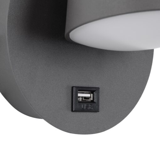 GloboStar® REGENCY 61375 Μοντέρνο Φωτιστικό Τοίχου – Απλίκα Ξενοδοχείου Bed Side LED 8W 920lm 120° AC 220-240V – Reading Up/Down Light – Φορτιστής USB 3A – Μ12 x Π12 x Υ13cm – Φυσικό Λευκό 4500K – Γκρι Ανθρακί