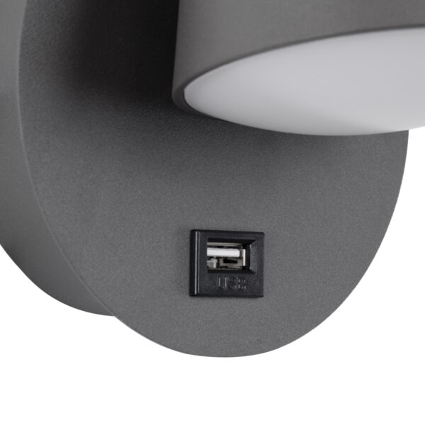 GloboStar® REGENCY 61375 Μοντέρνο Φωτιστικό Τοίχου – Απλίκα Ξενοδοχείου Bed Side LED 8W 920lm 120° AC 220-240V – Reading Up/Down Light – Φορτιστής USB 3A – Μ12 x Π12 x Υ13cm – Φυσικό Λευκό 4500K – Γκρι Ανθρακί