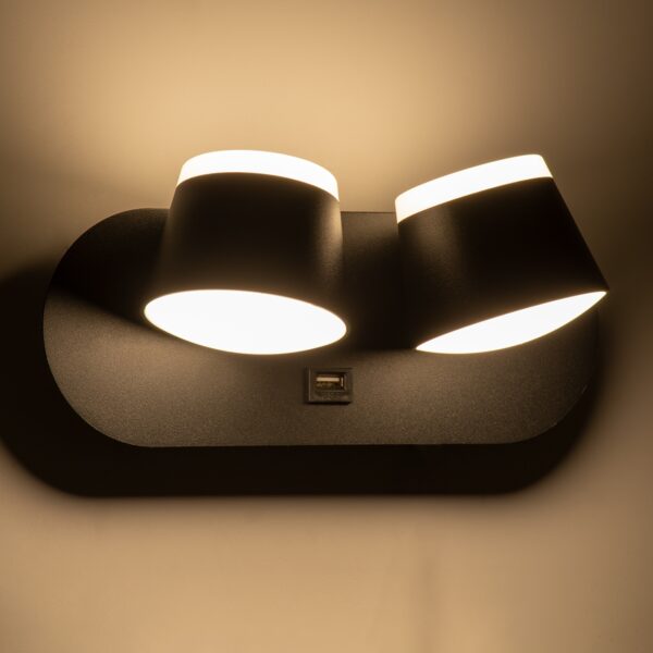 GloboStar® REGENCY 61376 Μοντέρνο Φωτιστικό Τοίχου – Απλίκα Ξενοδοχείου Bed Side LED 16W 1840lm 120° AC 220-240V – Reading Up/Down Light – Φορτιστής USB 3A – Μ16.5 x Π12 x Υ10cm – Φυσικό Λευκό 4500K – Μαύρο