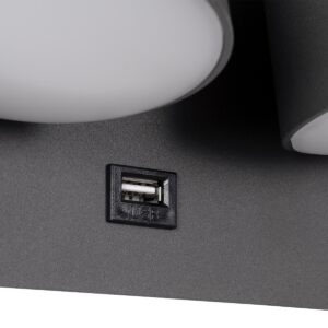 GloboStar® REGENCY 61378 Μοντέρνο Φωτιστικό Τοίχου – Απλίκα Ξενοδοχείου Bed Side LED 16W 1840lm 120° AC 220-240V – Reading Up/Down Light – Φορτιστής USB 3A – Μ16.5 x Π12 x Υ10cm – Φυσικό Λευκό 4500K – Γκρι Ανθρακί