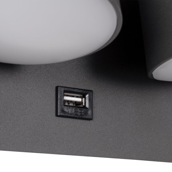 GloboStar® REGENCY 61378 Μοντέρνο Φωτιστικό Τοίχου – Απλίκα Ξενοδοχείου Bed Side LED 16W 1840lm 120° AC 220-240V – Reading Up/Down Light – Φορτιστής USB 3A – Μ16.5 x Π12 x Υ10cm – Φυσικό Λευκό 4500K – Γκρι Ανθρακί