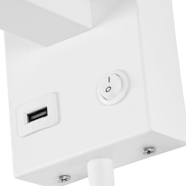 GloboStar® ROULETTE-S 61383 Μοντέρνο Φωτιστικό Τοίχου – Απλίκα Ξενοδοχείου Bed Side LED 3W 360lm & 1 x E27 36° & 360° AC 220-240V – Reading Up/Down Light – Φορτιστής USB 3A – Μ17 x Π20 x Υ37cm – Φυσικό Λευκό 4500K – Λευκό με Μπεζ Καπέλο – Σετ 2 Τεμαχίων