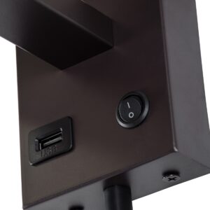 GloboStar® ROULETTE-S 61384 Μοντέρνο Φωτιστικό Τοίχου – Απλίκα Ξενοδοχείου Bed Side LED 3W 360lm & 1 x E27 36° & 360° AC 220-240V – Reading Up/Down Light – Φορτιστής USB 3A – Μ17 x Π20 x Υ37cm – Φυσικό Λευκό 4500K – Καφέ με Μπεζ Καπέλο – Σετ 2 Τεμαχίων