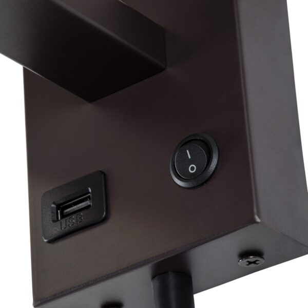 GloboStar® ROULETTE-S 61384 Μοντέρνο Φωτιστικό Τοίχου – Απλίκα Ξενοδοχείου Bed Side LED 3W 360lm & 1 x E27 36° & 360° AC 220-240V – Reading Up/Down Light – Φορτιστής USB 3A – Μ17 x Π20 x Υ37cm – Φυσικό Λευκό 4500K – Καφέ με Μπεζ Καπέλο – Σετ 2 Τεμαχίων