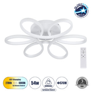 GloboStar® MARGARET 61401 Φωτιστικό Οροφής Design LED CCT 54W 6210lm 360° AC 220-240V – Εναλλαγή Φωτισμού μέσω Τηλεχειριστηρίου All In One Ψυχρό 6000k+Φυσικό 4500k+Θερμό 2700k Dimmable Φ57 x Υ12cm – Λευκό – 3 Years Warranty