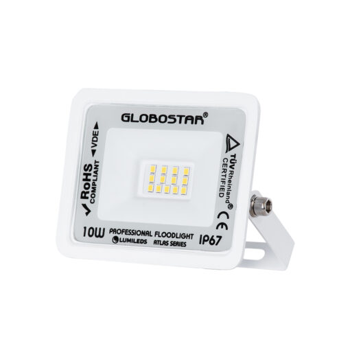 GloboStar® ATLAS 61405 Επαγγελματικός Προβολέας LED 10W 1200lm 120° AC 220-240V – Αδιάβροχος IP67 – Μ10 x Π2 x Υ8cm – Λευκό – Φυσικό Λευκό 4500K – LUMILEDS Chips – TÜV Rheinland Certified – 5 Years Warranty