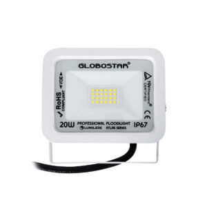 GloboStar® ATLAS 61407 Επαγγελματικός Προβολέας LED 20W 2500lm 120° AC 220-240V – Αδιάβροχος IP67 – Μ12 x Π2.5 x Υ9.5cm – Λευκό – Ψυχρό Λευκό 6000K – LUMILEDS Chips – TÜV Rheinland Certified – 5 Years Warranty