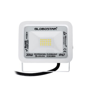 GloboStar® ATLAS 61408 Επαγγελματικός Προβολέας LED 20W 2400lm 120° AC 220-240V – Αδιάβροχος IP67 – Μ12 x Π2.5 x Υ9.5cm – Λευκό – Φυσικό Λευκό 4500K – LUMILEDS Chips – TÜV Rheinland Certified – 5 Years Warranty