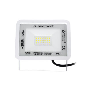 GloboStar® ATLAS 61413 Επαγγελματικός Προβολέας LED 30W 3750lm 120° AC 220-240V – Αδιάβροχος IP67 – Μ16 x Π2.5 x Υ12.5cm – Λευκό – Ψυχρό Λευκό 6000K – LUMILEDS Chips – TÜV Rheinland Certified – 5 Years Warranty