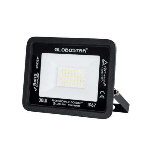 GloboStar® ATLAS 61416 Επαγγελματικός Προβολέας LED 30W 3750lm 120° AC 220-240V – Αδιάβροχος IP67 – Μ16 x Π2.5 x Υ12.5cm – Μαύρο – Ψυχρό Λευκό 6000K – LUMILEDS Chips – TÜV Rheinland Certified – 5 Years Warranty