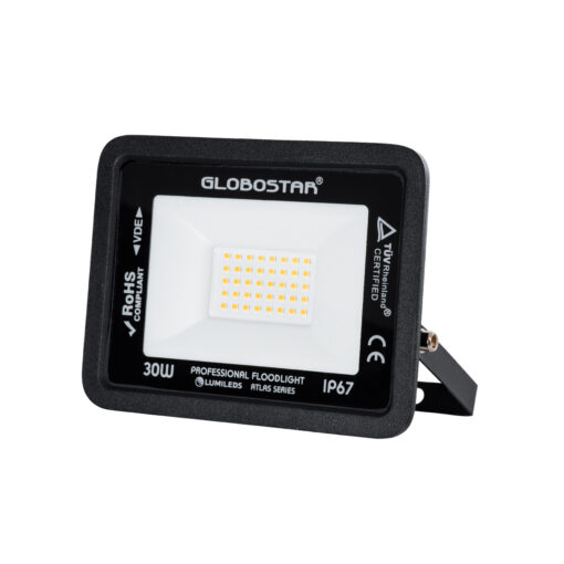 GloboStar® ATLAS 61418 Επαγγελματικός Προβολέας LED 30W 3450lm 120° AC 220-240V – Αδιάβροχος IP67 – Μ16 x Π2.5 x Υ12.5cm – Μαύρο – Θερμό Λευκό 2700K – LUMILEDS Chips – TÜV Rheinland Certified – 5 Years Warranty