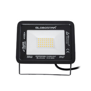 GloboStar® ATLAS 61418 Επαγγελματικός Προβολέας LED 30W 3450lm 120° AC 220-240V – Αδιάβροχος IP67 – Μ16 x Π2.5 x Υ12.5cm – Μαύρο – Θερμό Λευκό 2700K – LUMILEDS Chips – TÜV Rheinland Certified – 5 Years Warranty