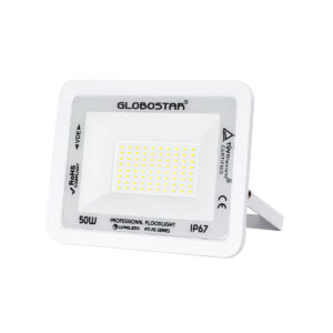 GloboStar® ATLAS 61419 Επαγγελματικός Προβολέας LED 50W 6250lm 120° AC 220-240V – Αδιάβροχος IP67 – Μ21 x Π3.5 x Υ16cm – Λευκό – Ψυχρό Λευκό 6000K – LUMILEDS Chips – TÜV Rheinland Certified – 5 Years Warranty