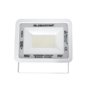 GloboStar® ATLAS 61420 Επαγγελματικός Προβολέας LED 50W 6000lm 120° AC 220-240V – Αδιάβροχος IP67 – Μ21 x Π3.5 x Υ16cm – Λευκό – Φυσικό Λευκό 4500K – LUMILEDS Chips – TÜV Rheinland Certified – 5 Years Warranty
