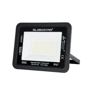 GloboStar® ATLAS 61423 Επαγγελματικός Προβολέας LED 50W 6000lm 120° AC 220-240V – Αδιάβροχος IP67 – Μ21 x Π3.5 x Υ16cm – Μαύρο – Φυσικό Λευκό 4500K – LUMILEDS Chips – TÜV Rheinland Certified – 5 Years Warranty