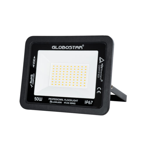 GloboStar® ATLAS 61424 Επαγγελματικός Προβολέας LED 50W 5750lm 120° AC 220-240V – Αδιάβροχος IP67 – Μ21 x Π3.5 x Υ16cm – Μαύρο – Θερμό Λευκό 2700K – LUMILEDS Chips – TÜV Rheinland Certified – 5 Years Warranty