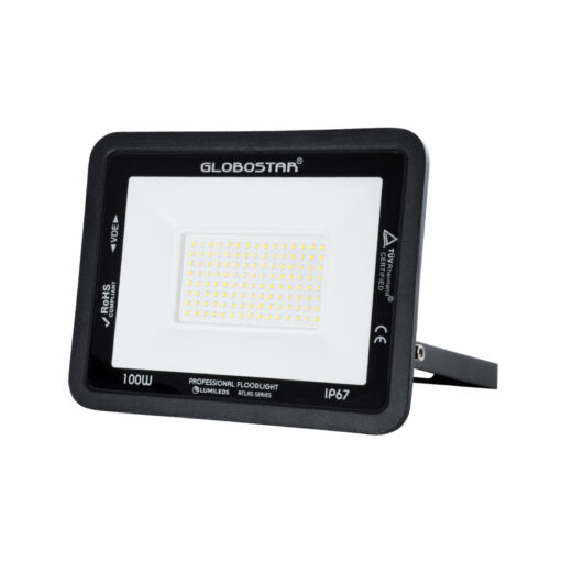 GloboStar® ATLAS 61426 Επαγγελματικός Προβολέας LED 100W 12000lm 120° AC 220-240V – Αδιάβροχος IP67 – Μ27 x Π4 x Υ21cm – Μαύρο – Φυσικό Λευκό 4500K – LUMILEDS Chips – TÜV Rheinland Certified – 5 Years Warranty