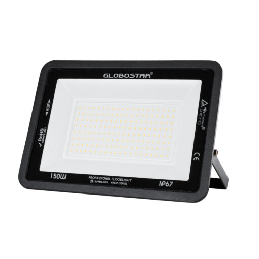 GloboStar® ATLAS 61430 Επαγγελματικός Προβολέας LED 150W 17250lm 120° AC 220-240V – Αδιάβροχος IP67 – Μ32 x Π4 x Υ23cm – Μαύρο – Θερμό Λευκό 2700K – LUMILEDS Chips – TÜV Rheinland Certified – 5 Years Warranty
