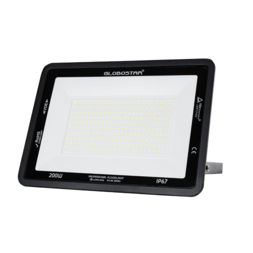 GloboStar® ATLAS 61431 Επαγγελματικός Προβολέας LED 200W 25000lm 120° AC 220-240V – Αδιάβροχος IP67 – Μ38 x Π4 x Υ28cm – Μαύρο – Ψυχρό Λευκό 6000K – LUMILEDS Chips – TÜV Rheinland Certified – 5 Years Warranty