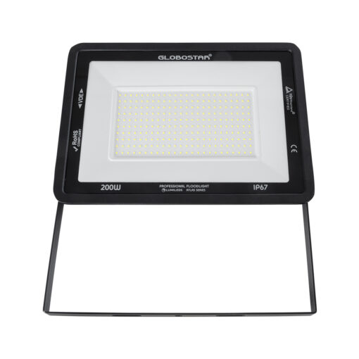 GloboStar® ATLAS 61431 Επαγγελματικός Προβολέας LED 200W 25000lm 120° AC 220-240V – Αδιάβροχος IP67 – Μ38 x Π4 x Υ28cm – Μαύρο – Ψυχρό Λευκό 6000K – LUMILEDS Chips – TÜV Rheinland Certified – 5 Years Warranty