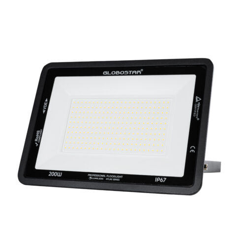 GloboStar® ATLAS 61432 Επαγγελματικός Προβολέας LED 200W 24000lm 120° AC 220-240V – Αδιάβροχος IP67 – Μ38 x Π4 x Υ28cm – Μαύρο – Φυσικό Λευκό 4500K – LUMILEDS Chips – TÜV Rheinland Certified – 5 Years Warranty