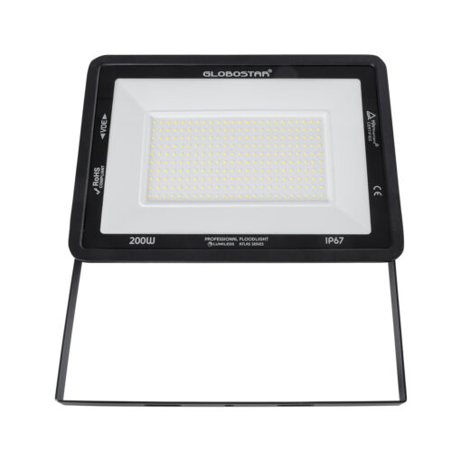 GloboStar® ATLAS 61432 Επαγγελματικός Προβολέας LED 200W 24000lm 120° AC 220-240V – Αδιάβροχος IP67 – Μ38 x Π4 x Υ28cm – Μαύρο – Φυσικό Λευκό 4500K – LUMILEDS Chips – TÜV Rheinland Certified – 5 Years Warranty