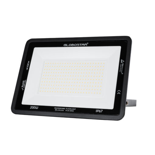 GloboStar® ATLAS 61433 Επαγγελματικός Προβολέας LED 200W 23000lm 120° AC 220-240V – Αδιάβροχος IP67 – Μ38 x Π4 x Υ28cm – Μαύρο – Θερμό Λευκό 2700K – LUMILEDS Chips – TÜV Rheinland Certified – 5 Years Warranty