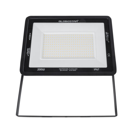 GloboStar® ATLAS 61433 Επαγγελματικός Προβολέας LED 200W 23000lm 120° AC 220-240V – Αδιάβροχος IP67 – Μ38 x Π4 x Υ28cm – Μαύρο – Θερμό Λευκό 2700K – LUMILEDS Chips – TÜV Rheinland Certified – 5 Years Warranty